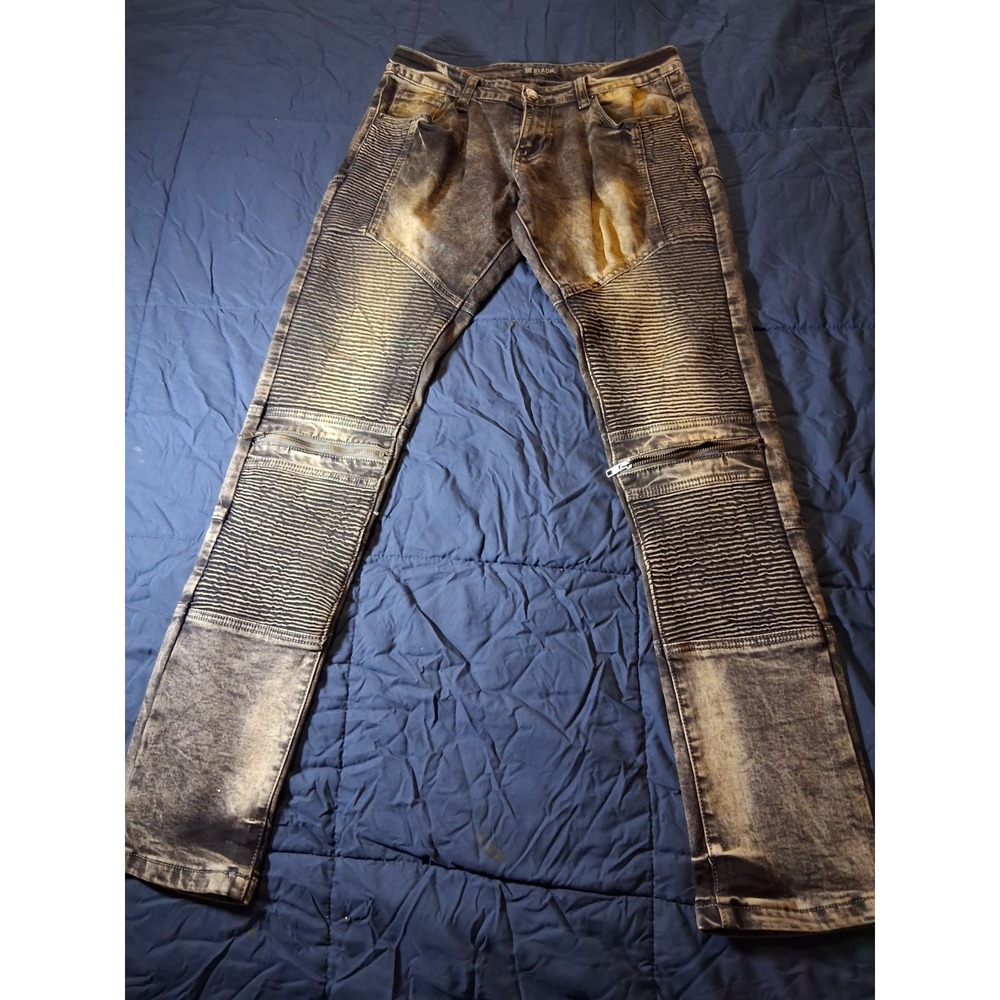 Cj Black Acid Washed Black Moto Jeans 30x32 Denim‎ Distressed Zip Knee Grunge